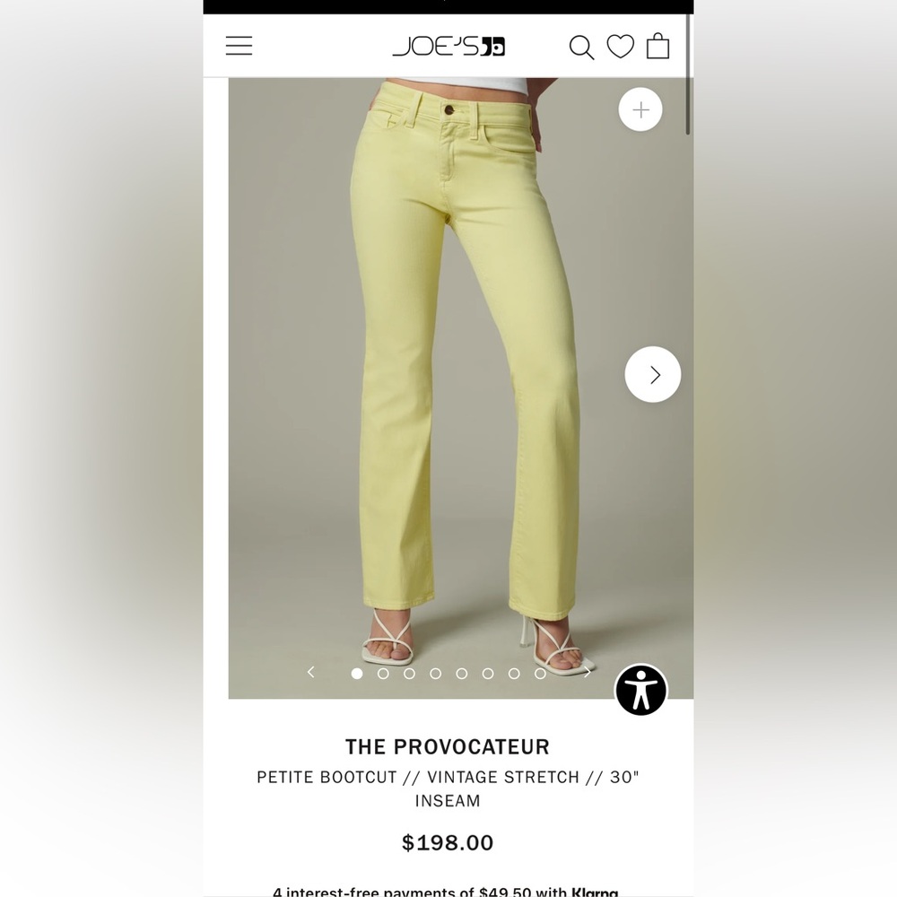 Joe’s Jeans Provacateur petite bootcut jeans size 24 in lemongrass color